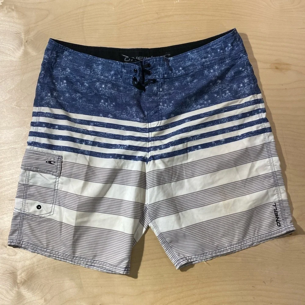O'Neill Navy and White Striped Board Shorts 40 (OS)